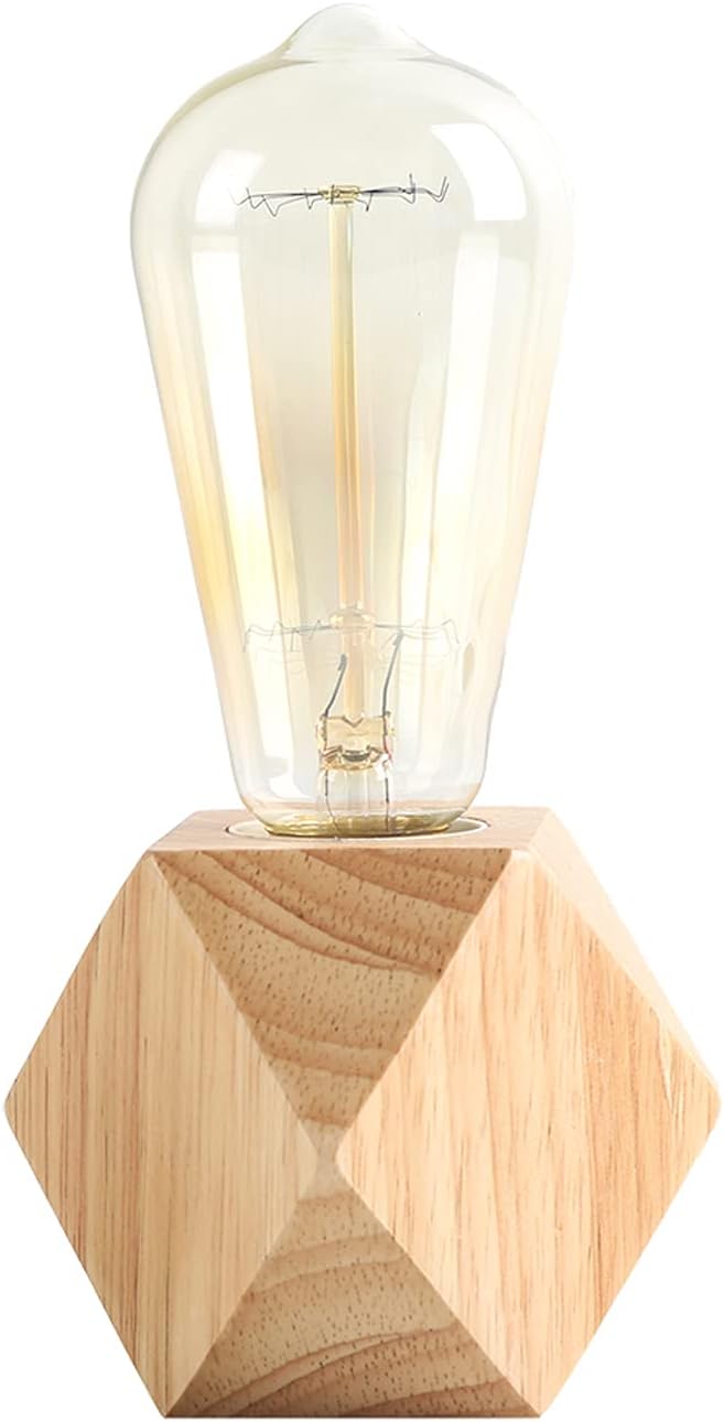 Small Wood Table Lamp Edison Bulb Dimmable Desk Lamp E26 60W Industrial Night by OuXean