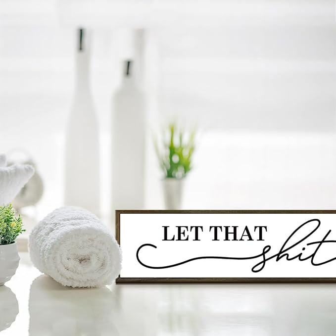 Funny Bathroom Sign – Rustic Wooden Plaque - Image 4