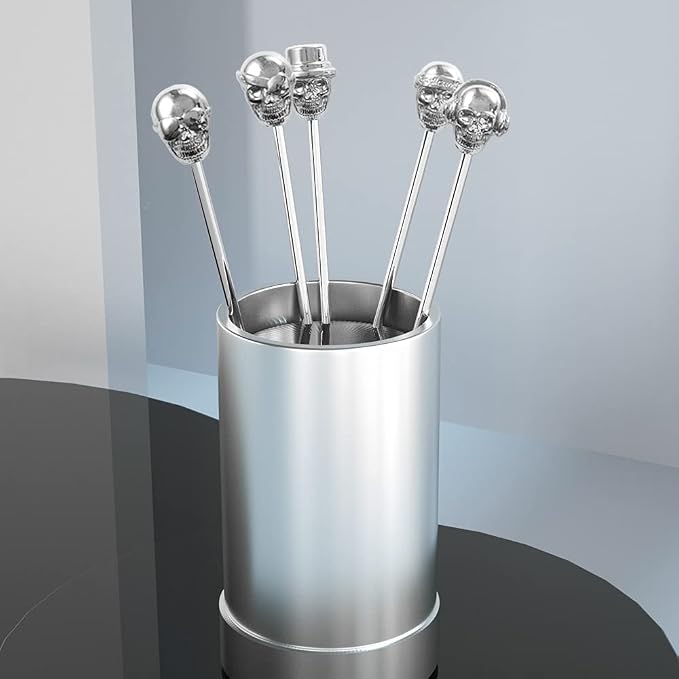 Skull Shape Swizzle Sticks, Reusable Stainless Steel Coffee Beverage Stirrers - Image 5