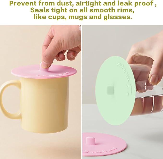 Silicone Cup Covers for Drinks, Cute Reusable Silicone Lids for Cups, Universal - Image 3