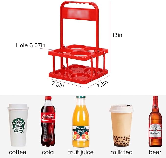 Portable Plastic Drink Carrier, Reusable Red Beer Bottle Coffee Cup Holder - Image 2