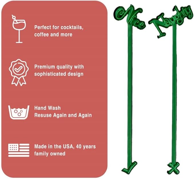 Coffee and Cocktail Stirrers, Reusable Plastic Stirrer Sticks, 24 Green Naughty - Image 3