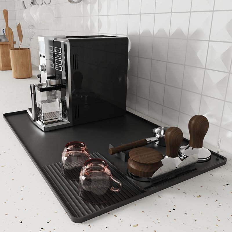 Coffee Mat, Coffee Maker Mat for Kitchen Counter with Tamping Mat, 40x60cm Silicone Coffee Bar Pad, Anti-Slip, Heat Resistant Pad for Espresso Machines, Dinner Plates, Ice Cream Machines