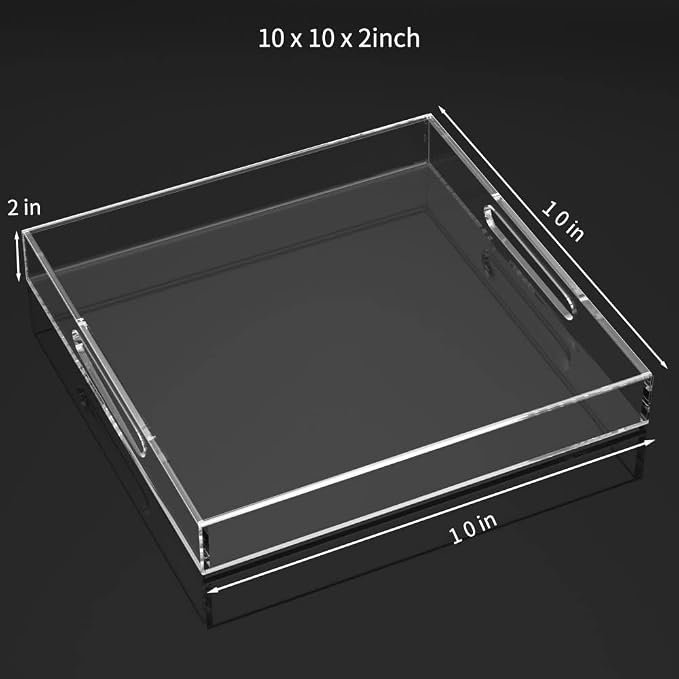 NIUBEE Acrylic Serving Tray 10x10 Inches -Spill Proof- Clear Decorative Tray - Image 3