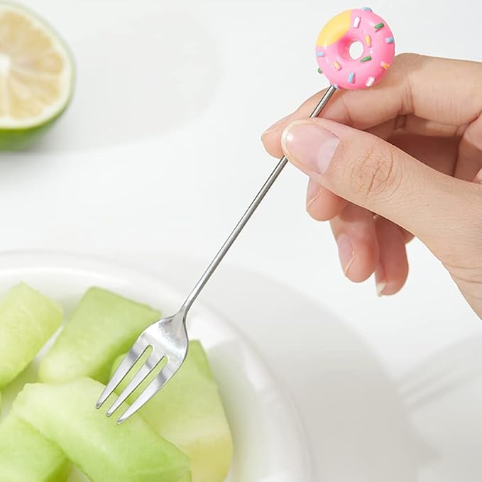 8 Pcs Stainless Steel Drink Fork Set Donut Silver Forks Cutlery Set - Image 4