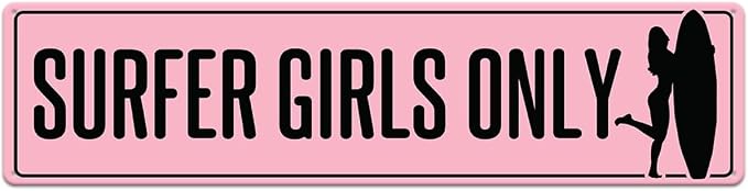 Surfer Girls Only Pink Tin Sign Vintage Metal Sign Retro Wall Art Poster Rustic by SCAZOMV