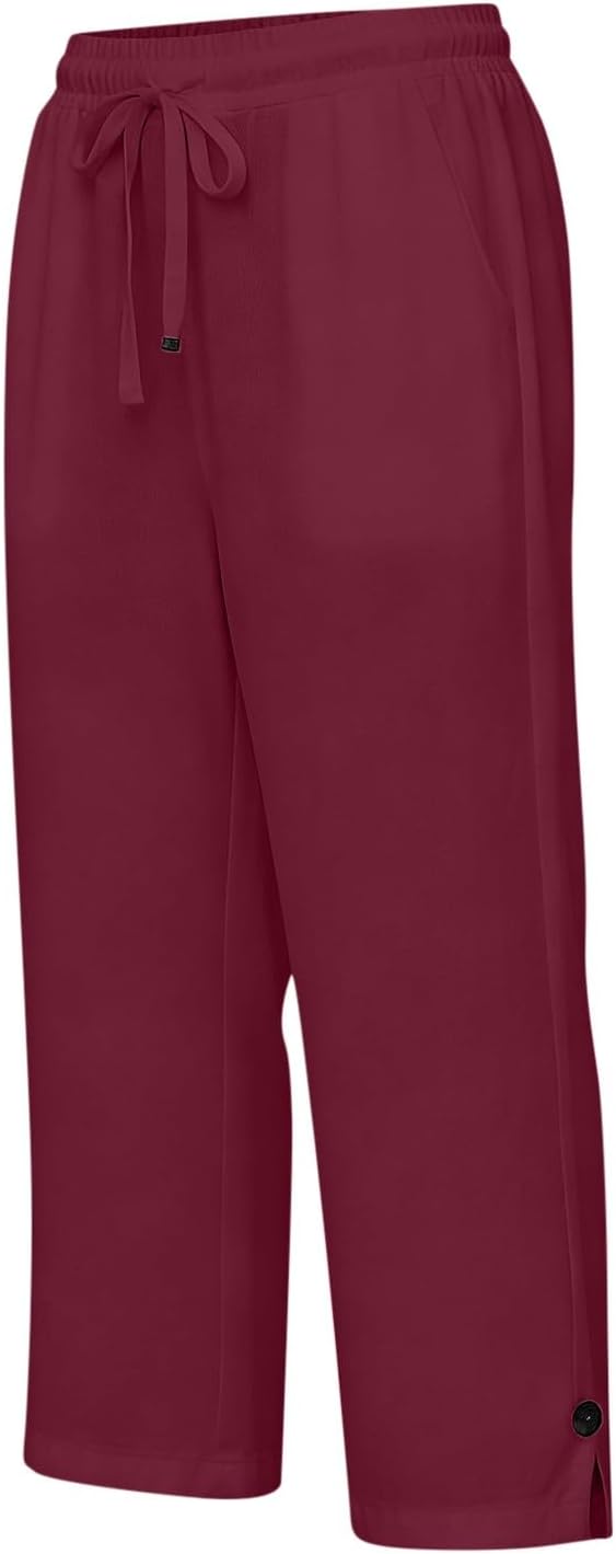 Straight Leg Capri Linen Pants for Women Elastic Waist Drawstring Pant Summer - Image 5