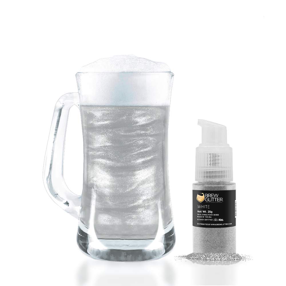 White Brew Glitter Edible Glitter for Drinks, Cocktails, Beer, Garnish Glitter & Beverages | Kosher & Halal Certified | 100% Edible & Food Grade | Vegan, Gluten, Nut Free (25g Spray Pump, White)
