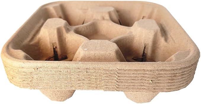 Disposable 4 Cup Drink Carrier Trays, Biodegradable Pulp Fiber Coffee Carry Tray - Image 3