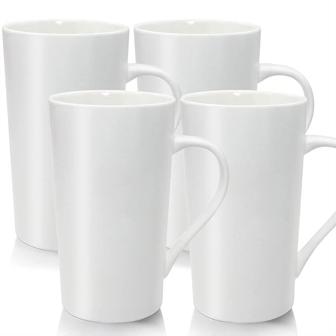 20oz Ceramic Coffee Mugs Large Latte Mugs Modern White Drinking Cups by YINUOWEI
