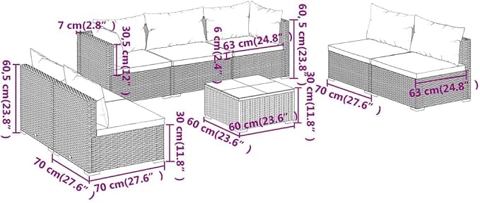 8-Piece Garden Lounge Set, PE Rattan Outdoor Sectional Sofa - Image 9