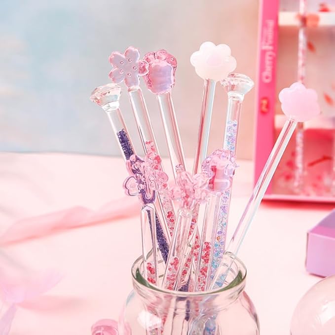 Luxshiny 2-Pack Pink Glass Stirring Sticks 7.28 Inch Floral Design Drink - Image 8