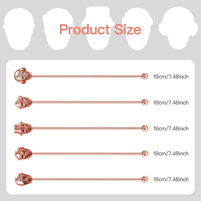 Skull Shape Swizzle Sticks, Reusable Stainless Steel Coffee Beverage Stirrers - Image 2