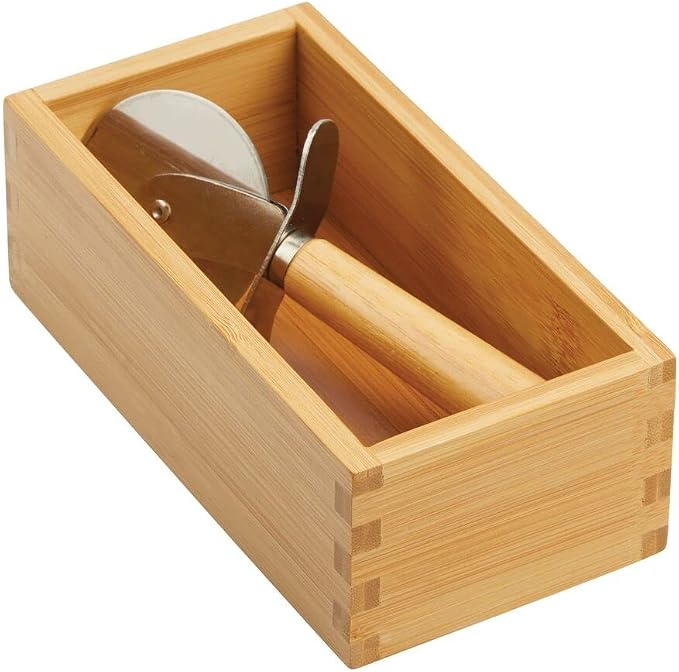 mDesign Bamboo Storage Bin Container, Drawer Organizer Crate Boxes - Image 8