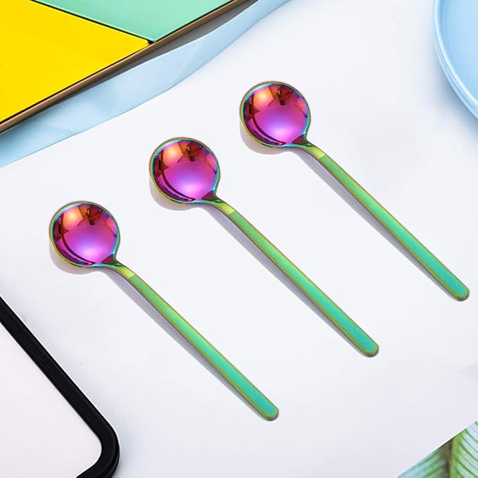 8 Pcs Rainbow Coffee Spoons Matte Frosted Handle Stainless Steel Espresso - Image 2
