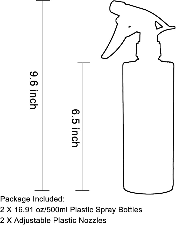 OFFIDIX 360° Water Spray Bottle 2 Pack 16 oz Continuous Plastic Empty Spray - Image 2