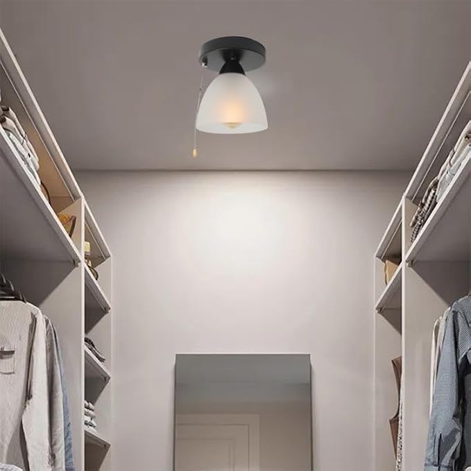 Modern Pull String Semi Flush Mount Light, 1-Light Black Metal Ceiling Light - Image 6