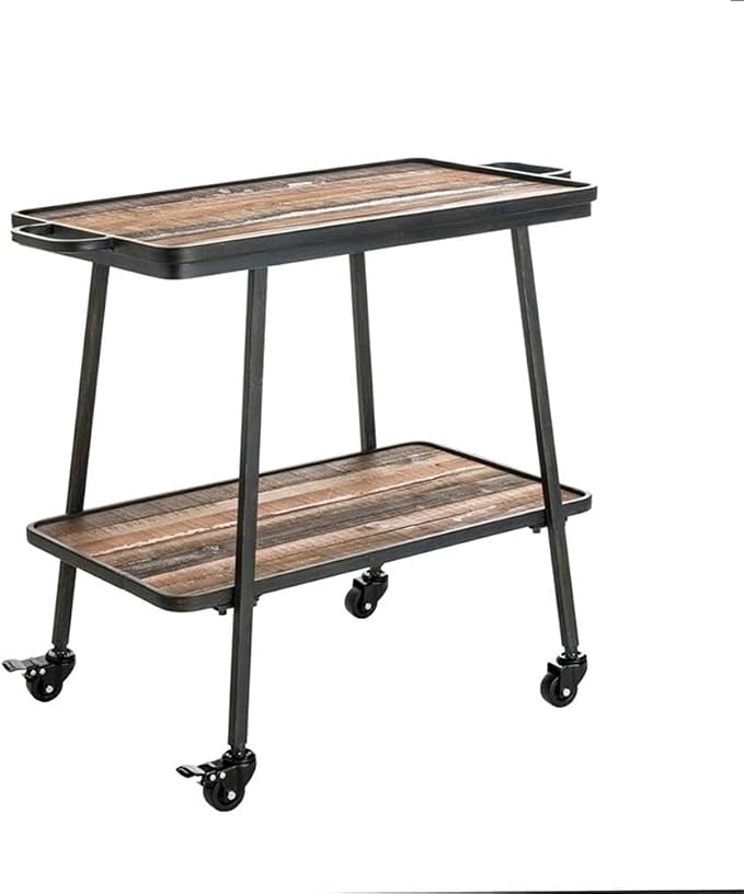 Pemberly Row Modern Contemporary 2 Tier Wooden Bar Cart, Smooth Rolling Wheels by PEMBERLYROW