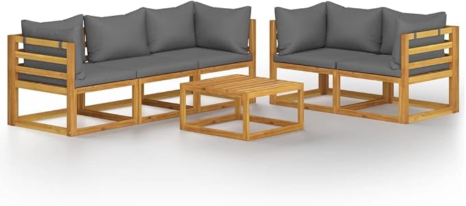 6 Piece Patio Lounge Set with Cushions, Solid Acacia Wood Outdoor Sectional by Unknown