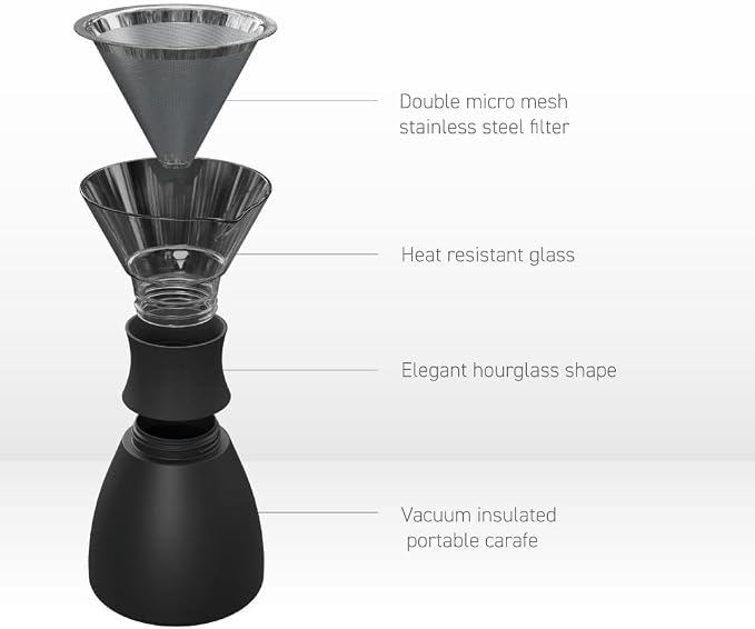 asobu Insulated Pour Over Coffee Maker Double-Wall Vacuum, Stainless-Steel - Image 3