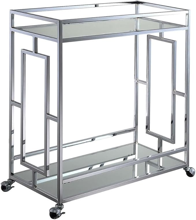 Pemberly Row Modern Bar Cart, Chrome Metal Frame, Contemporary Glam Style by PEMBERLYROW