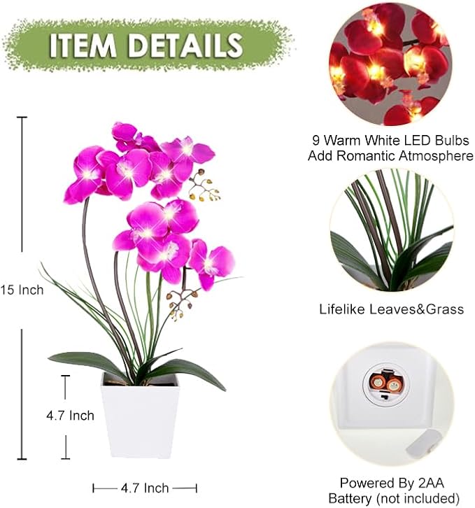 HOMESEASONS Orchid Lamp-LED Lighted Orchid Arrangements, Pre Lit Artificial - Image 6