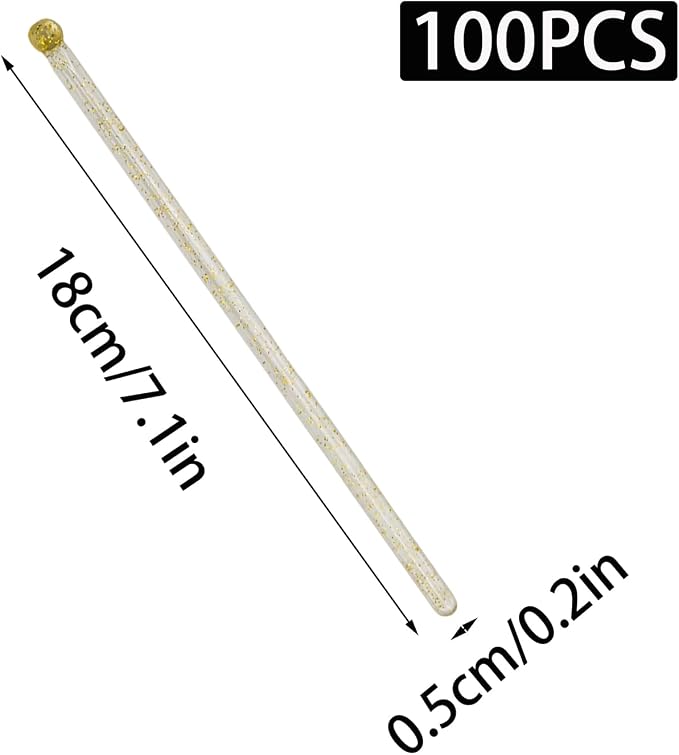 100 Pcs Gold Glitter Stirrers 7 Inch Disposable Round Top Crystal Swizzle - Image 2