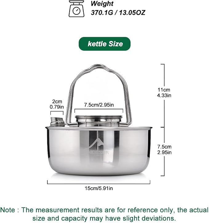 widesea 1.7L Stainless Steel Camping Kettle Food-Grade 304 Tea Pot - Image 2