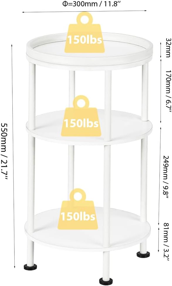 Small Round Side Table with Tray Top, 11.8" Narrow End Table - Image 2