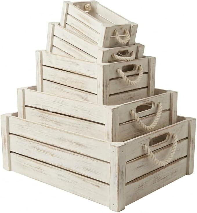 Set of 5 Rustic Nested Wooden Crates by Unknown