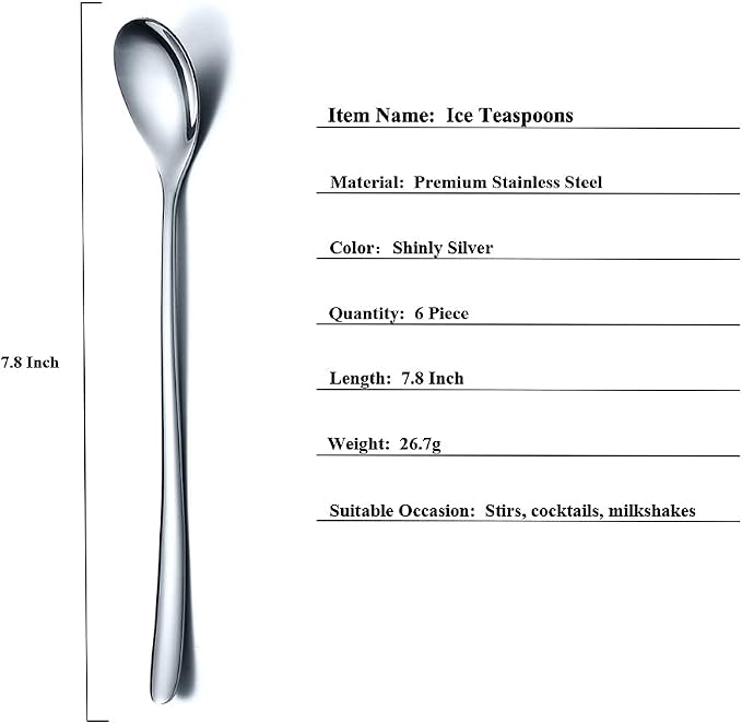 Premium Stainless Steel Coffee Stirrer Set, Long Handle, Ice Tea & Cream Spoons - Image 2