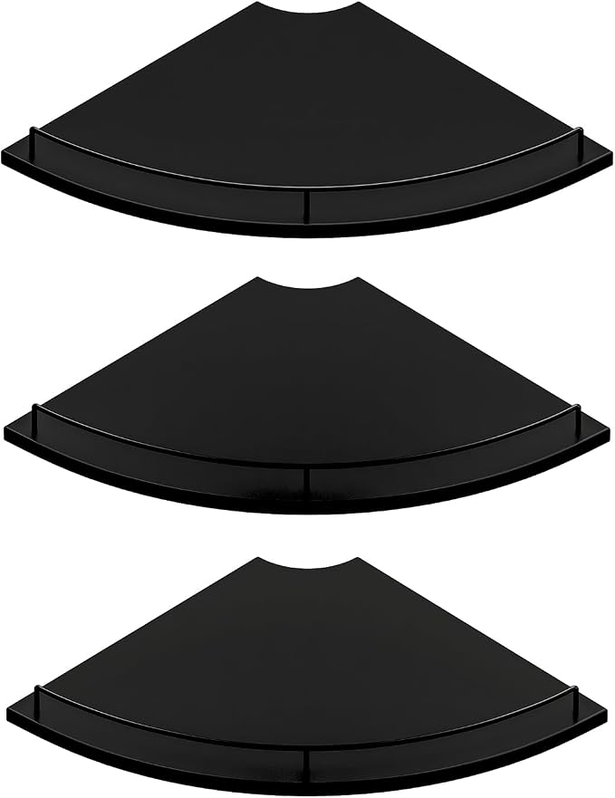 JJL Corner Shelf with Rails, 3-Tier Fan-Shaped Floating Corner Shelf Wall by Unknown