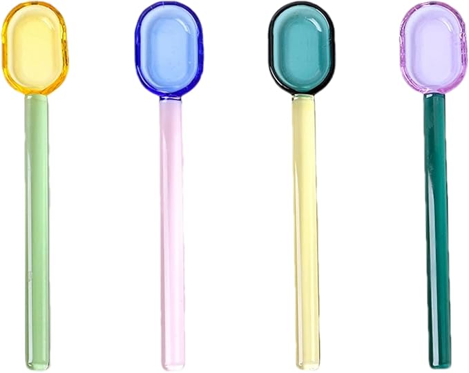 4pcs Colorful Glass Spoons Set, 6.1Inch Straight Handle by GULELAYAR