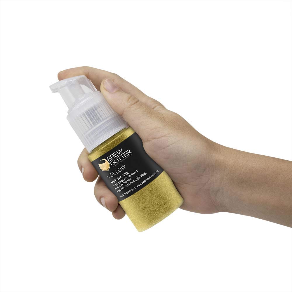 Yellow BREW GLITTER Edible Glitter For Drinks, Cocktails, Beer, Garnish Glitter & Beverages | KOSHER & HALAL Certified | 100% Edible & Food Grade | Vegan, Gluten, Nut Free (25g Spray Pump, Yellow)