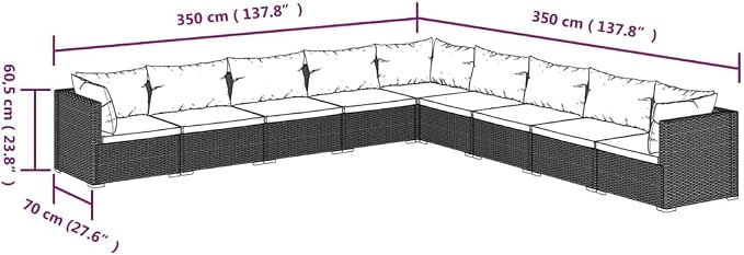9 Piece Patio Lounge Set with Cushions Poly Rattan Black Modular Sectional - Image 5
