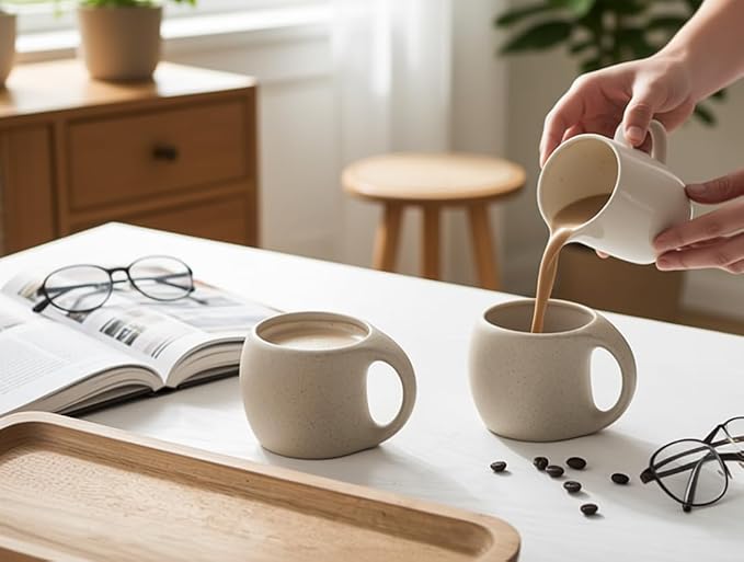 Ceramic Cappuccino Cups with Handle, 6 oz Ceramic Coffee Mug Set of 4, Clay - Image 8