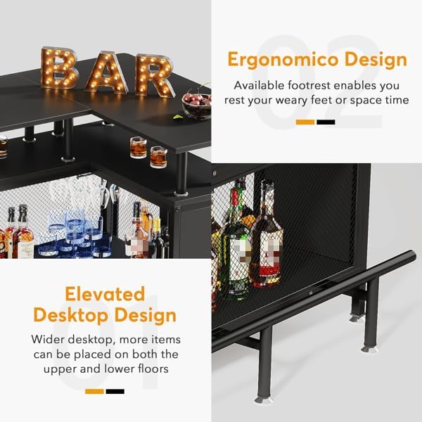 Home Bar Unit, L-Shaped Bar Table, Corner Mini Coffee Liquor Cabinet - Image 4