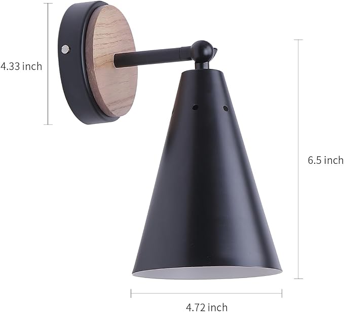 MWZ Rustic Farmhouse Black Metal and Wood Wall Sconce Adjustable Lamp，2 Pack - Image 4