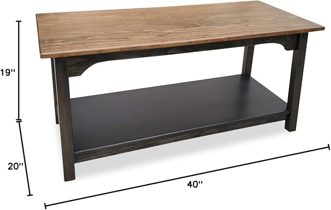 Peaceful Classics Rustic Wood Shaker Coffee Table Amish Furniture, 2 Tier - Image 2
