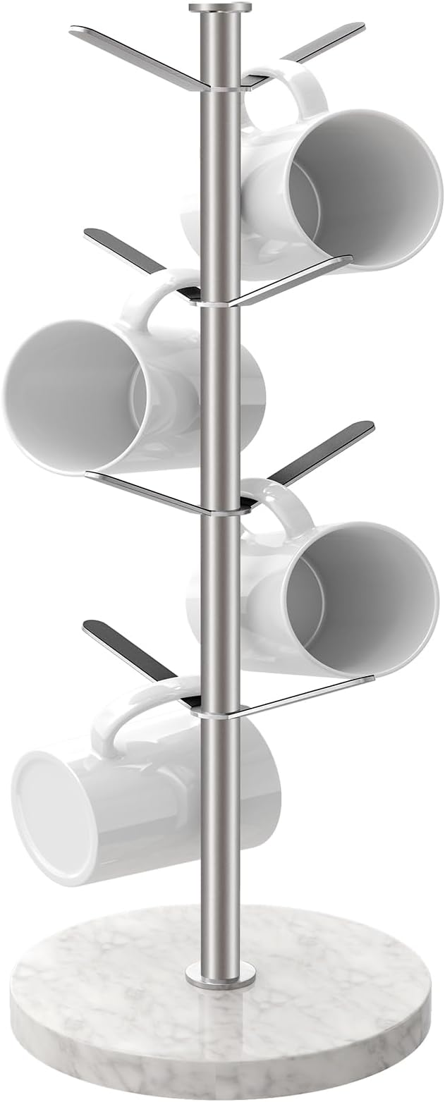 Gypie Marble Mug Holder Tree, 8 Hooks Brushed Nickel Coffee Cups Stand by GypieHouseware