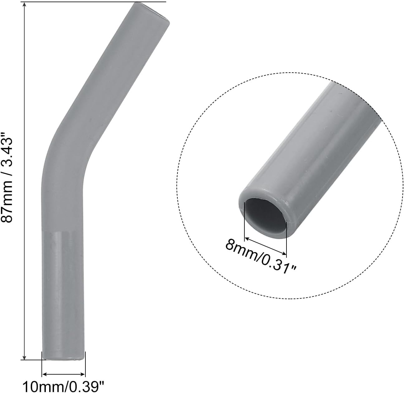 uxcell 4Pcs Silicone Straw Tips, Silicone Straw Elbows Tip, Soft Reusable Metal Straw Covers Fit for 8mm/0.31" OD Stainless Steel Straws, Grey