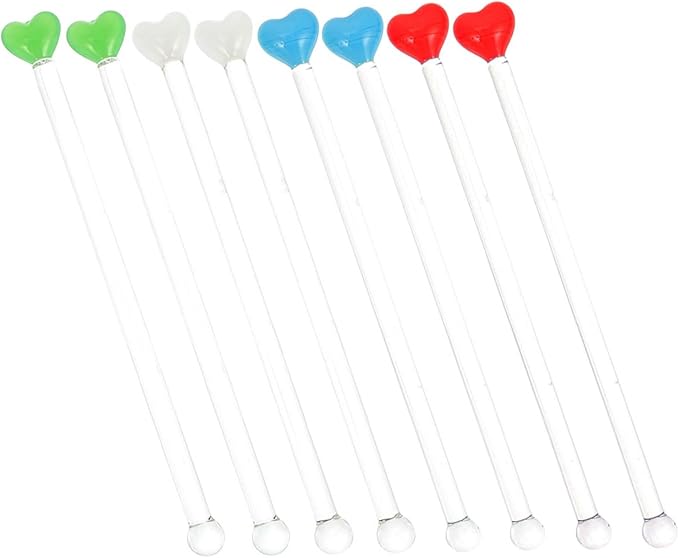 8Pcs Heart Shape Glass Stirring Sticks Set, Colorful Beverage Mixing Rods by TOGEVAL