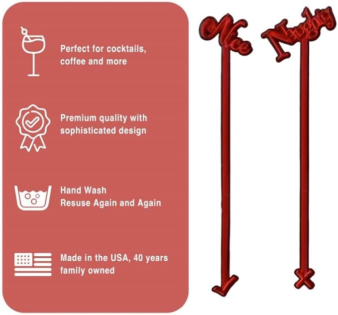Coffee and Cocktail Stirrers, Reusable Plastic Stirrer Sticks, 24 Red Naughty & - Image 3