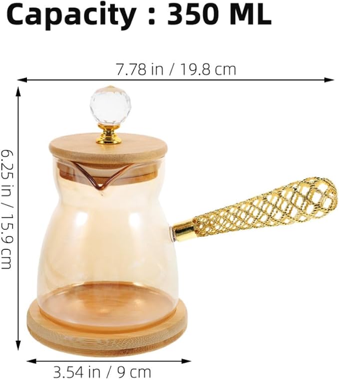Garneck 2pcs Turkish Coffee Maker Set 350ml, Glass Side Handle Coffee Decanter - Image 2