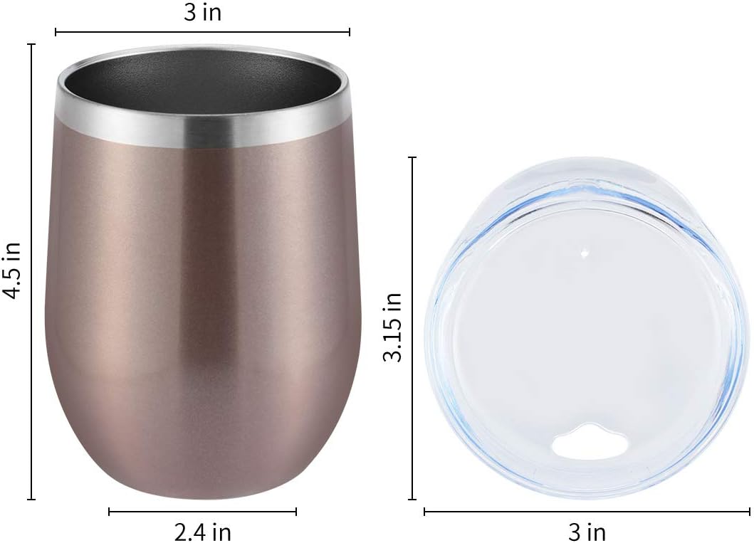 DOMICARE Stainless Steel Wine Tumbler Bulk with Lid, Personalized Rose Gold Insulated Tumblers Set, 12oz Travel Coffee Cups Pack of 12