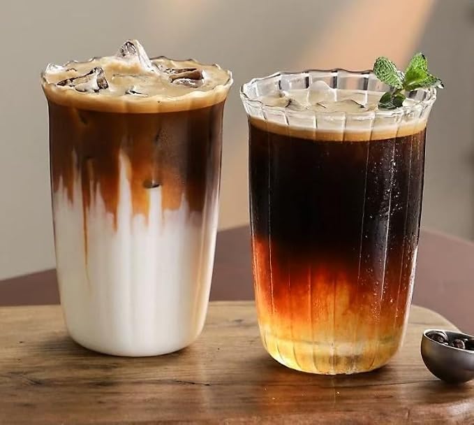 2 Pcs Drinking Glasses Coffee Cup, 13oz Glassware Set, Iced Coffee Glasses by SiegenPro