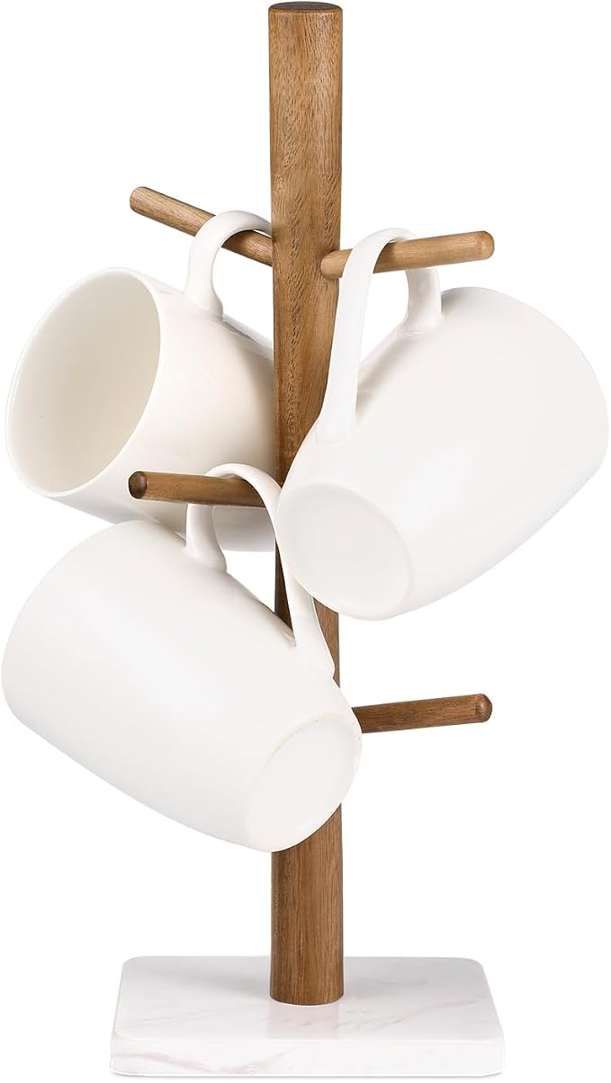Buruis Wood Mug Holder, Marble Base Cup Rack Tree, Cup Stand Hanger, Kitchen by KeepYourBathroomKitchenandHomeOrganized