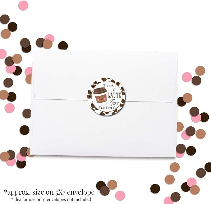Thanks A Latte Coffee Themed Thank You Customer Appreciation Sticker Labels - Image 2