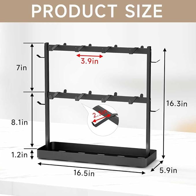Coffee Mug Holder for Countertop 20 Hooks Mug Tree Rack 2 Tier Counter Cups - Image 4