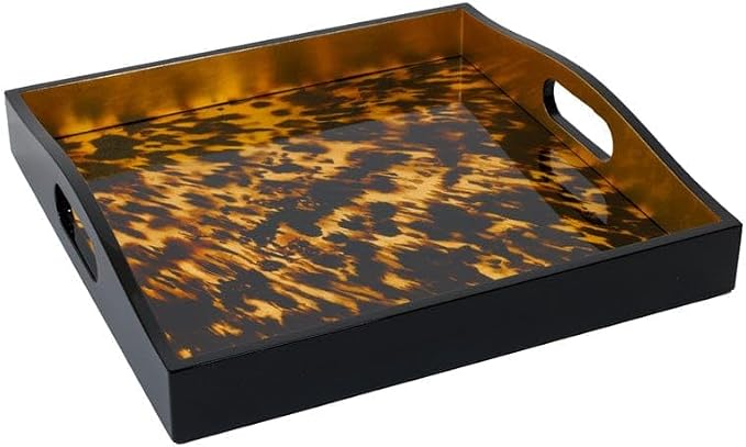Caspari Tortoiseshell Lacquer Square Tray – 14” x 14” Decorative Serving Tray by Caspari